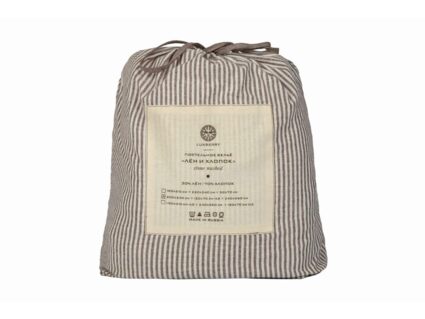 Комплект постельного белья Luxberry ЛЁН И ХЛОПОК белый/коричневая полоса Семейный