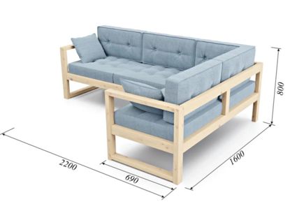 Диван Арско Астер угловой трехместный голубой Длина 220 см