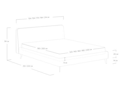 Кровать Сонум Boston Кашемир светло-серый 160х190